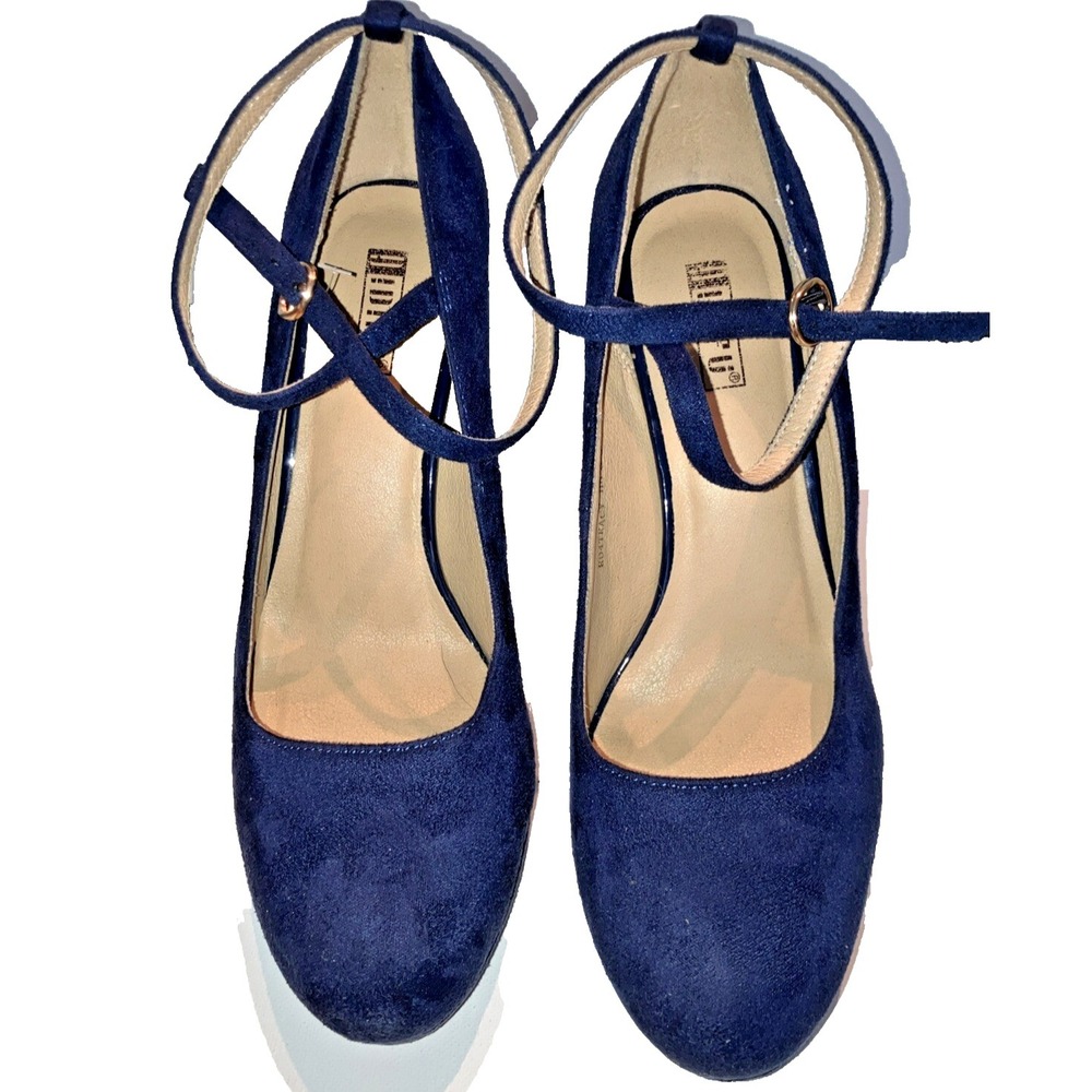 IDIFU Navy Suede 3-inch Heels Size 8.5 Crisscross Strap LN! Gorgeous!